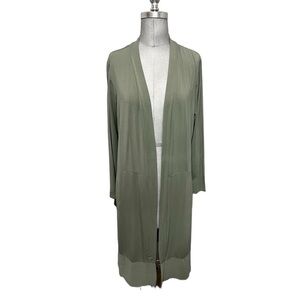 LOGO Lori Goldstein Leticia Long Sleeve Duster Spanish Moss with Chiffon Hem Med